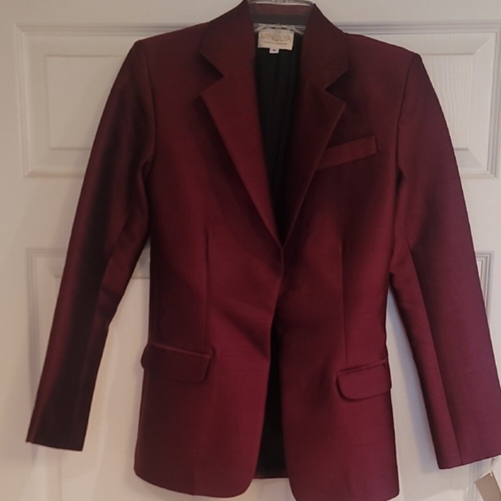 Petite Elegant Burgundy Silk Wool Womens Blazer NWT